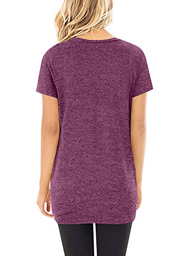 Yidarton Women's Comfy Short Sleeve Twist Knot Tops Blouses T Shirts(#2wi,m) Fuchsia