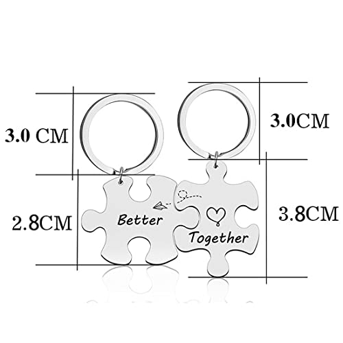 LEEQBCR 2 Unisex Paar Schlüsselanhänger Edelstahl Anhänger Puzzle Silber Gravur Better Together Valentinstagsgeschenk