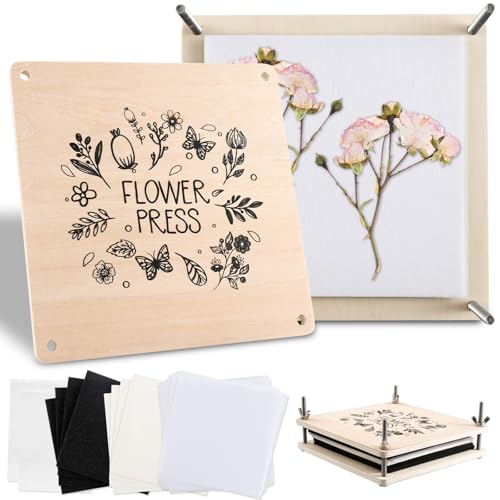 Flower Press Kit, 7.09 x 7.09 Inch Wood Book Press Bookbinding, Reusable DIY Pressed Flower Plant Preservation Kit, Wooden Professional Flower Leaf Press Kit for Kids Adults Bookbinding Crafts Lovers