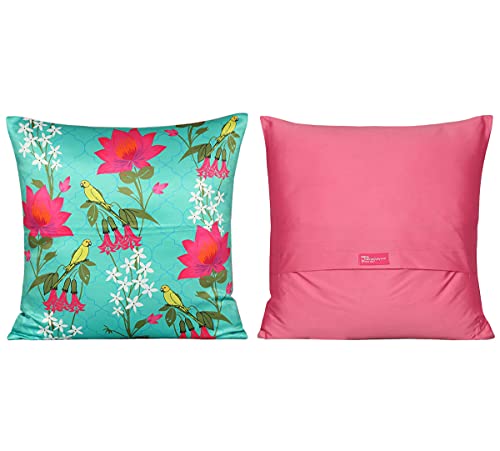 Image of India Circus by Krsnaa Mehta Blooms & Swans Multicolor Satin Blend Cushion Pillow Covers Set of 5 (16 x 16 Inches)