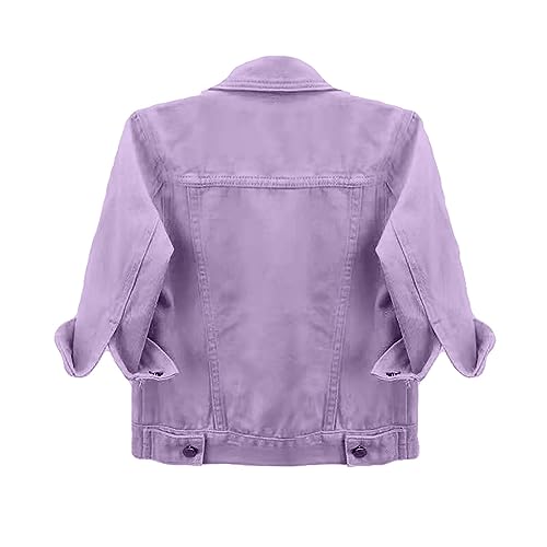 Denim Jacket for Women 3/4 Sleeve Colored Cropped Button Down Coat 2025 Fall Casual Plus Size Light Weight Shirt3