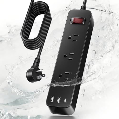 Outdoor Power Strip Weatherproof, IPX6 Waterproof Surge Protector, Shockproof with 3 Wide Outlet & 3...