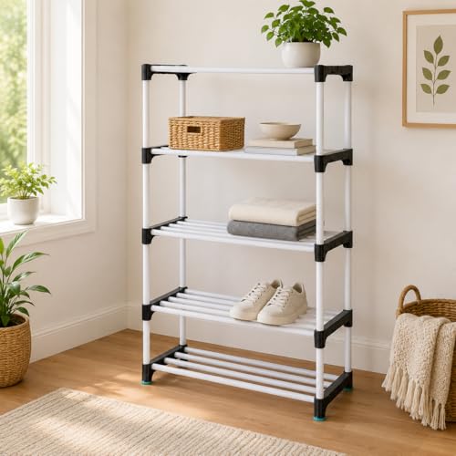 Image of NILUX Durable Adjustable Plastic Bookshelf with Sturdy Shelves for Books, Toys, Decor, and Daily Essentials Storage (White, Medium, 5)