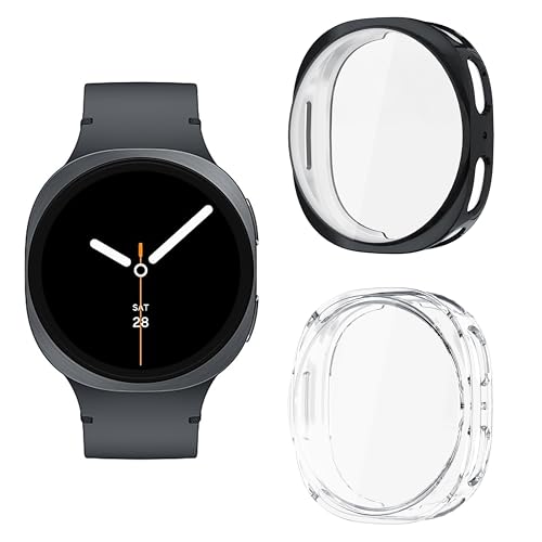 NOOETAH 2 Pack �P�[�X Compatible for Samsung Galaxy Watch 8 40mm/44mm TPU�S�ʒ����^ �I�[�����E���h �ی� �J�o�[ (�u���b�N+�N���A, 40MM)