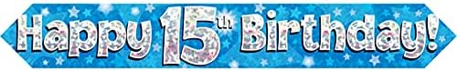 OakTree 624764" Happy 15th Birthday Foil Holographic Banner, Blue, 9 ft