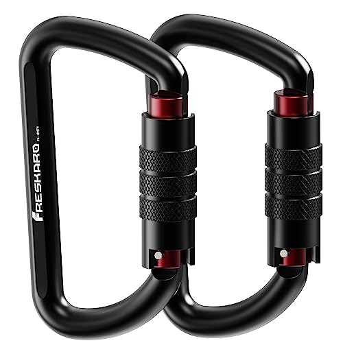 FresKaro Karabiner Schwarz, mit Drehsicherung, 12kN-1224kg Twist Lock, Aluminium, Ultraleicht Belastbar, Autolock, Schnellverschluss Karabina für Hängematte, Schlüssel, Hundeleine, 2 Stück