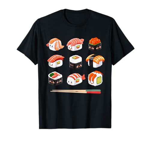 Carino Kawaii Sushi Faces Adorabile Cibo Giapponese Maglietta