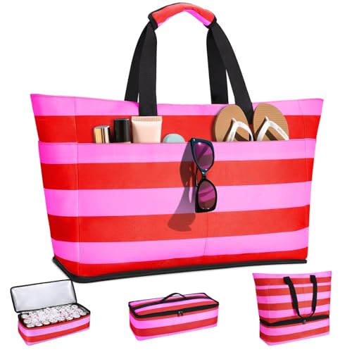 CIRYCASE Strandtasche XXL Familie mit Kühlfach 54L Große Badetasche Strandtasche mit Reißverschluss & Nassfach Faltbare Wasserdicht Beach Bag Mädchen Handtasche Shopper Damen für Reisen/Fitness/Pool