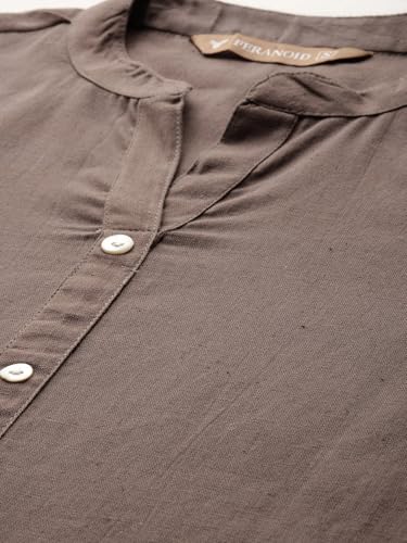 Image of feranoid Women's Plain Cotton Kurta with Mandarin Collar, 3 /4 Sleeves & Pocket