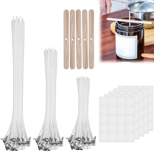 150 Pezzi Stoppini per Candele, Stoppini di Naturali Candela, Stoppino in Cotone, Stoppino in Cotone Naturale, Stoppini per Candele in Legno, Stoppini per Candele Fai da Te, In 3 Diverse Misure
