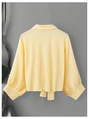 Verdusa Women's Plus Size Textured Bow Tie Dressy Blouses Vacation Button Down Collared Shirts2