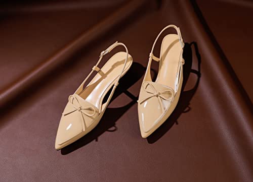 Zamikoo Kitten Heels for Women with Bow, Low Heel Slingback Sandals, Pointed Toe Loafer Pumps Shoes for Dress Work Office Casual 1.5 Inches4