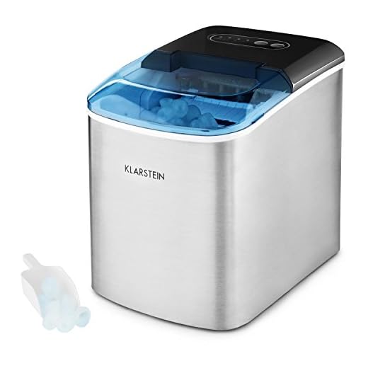 Klarstein On-The-Rocks - Máquina de Hacer Hielo, Fabricadora de Cubitos, 12 kg/24 h, Autolavado, Silenciosa, 2 tamaños, 6-12 min, 2,1 L, Apagado automático, 120 W, Acero Inoxidable, Negro