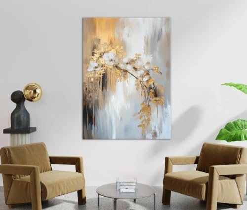Lienzo abstracto de magnolia para renovar paredes vacías con arte floral gris y beige 3