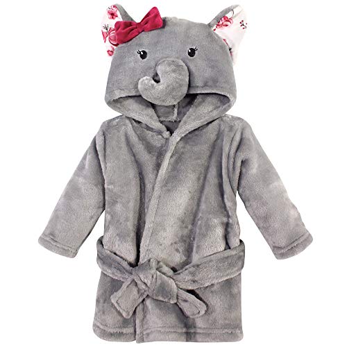 Hudson Baby Unisex Baby Plush Animal Face Bathrobe, Gray Rose Elephant, 0-9 Months