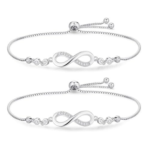 SSHUIKKAI Lot de 2 bracelets signe d'infini, bracelet infini, pour filles petite amie fille femmes (argent)