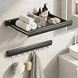 Todeco Wandtrockner Klappbar Unsichtbar mit Netzablage & 8 Haken, Duschablage Ohne Bohren, Badezimmer Regal Organizer, Ausziehbarer Wandwäscheständer, Hakenleiste für Balkon Wäscheraum Badezimmer