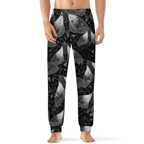 Moth with Vine Flowers Men's Pajama Bottoms Sleep Lounge Soft Comfy Pants Sleepwear