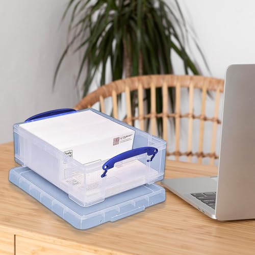 Image of Really Useful Box Stackable 8.1L Plastic Storage Container, 5 Pack | Bin with Snap Lid & Built-In Clip Lock Handles for Home & Office Organization