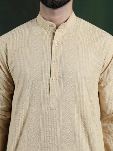 Image of SOJANYA (Since 1958 Men's Pure Cotton Checked Embroidered Long Kurta | Traditional for Diwali Celebrations