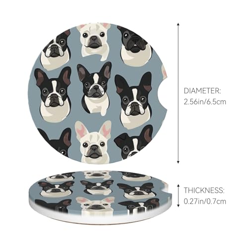 2pcs posavasos de cerámica para auto French Bulldog miniatura 5