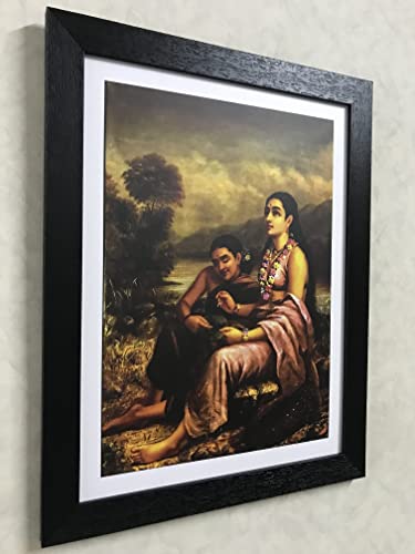 Image of Adventures� *Shakuntala Writing a Loveletter*- Two Paintings by Raja Ravi Varma, Set of 2 Wall D�cor Frames. Matt Satin Print with MDF & 1 inchPS Black Frame. Size 14 inchx18 inch each.