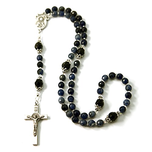 Silver Inches Prayer Beads Saint Benedict Sodalite Gemstone Catholic Rosary With Blessed With Anointing Oil (Not A Necklace) #TOP5