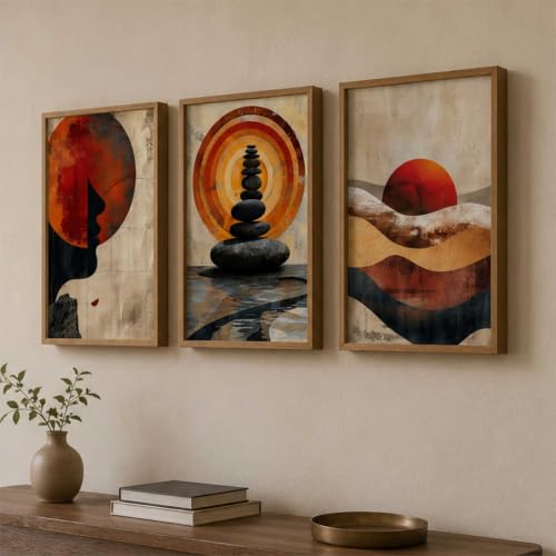 Image of Livin'luxe Set of 3 Abstract Meditation Wall Paintings for Living Room Dining Bedroom Home Decor with Premium Wooden Color Synthetic Frame (13.5 x 19.5 Inch) NM03-61