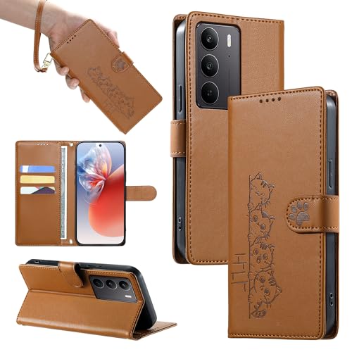 �X�}�z�P�[�X �Ή��@�� for Realme C75 4G / V60 Pro,�Ή��@�� for Realme 14X 5G �X�}�z�P�[�X�y�J�[�h�X���b�g�E�E�H���b�g�E�}�O�l�b�g�J�E�t���b�v�E�X�^���h�@�\�z�X�g���b�v�t�� Brown