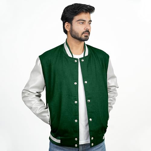 Image of Men's Fashion Varsity Jacket Causal Slim Fit Wool Letterman Baseball Bomber Jackets