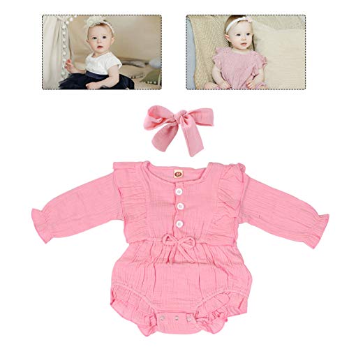 Amosfun Macacão Bebê Com Laço de Cabelo Pijama de Algodão Cor Sólida Infantil Inverno Quente Macacão
