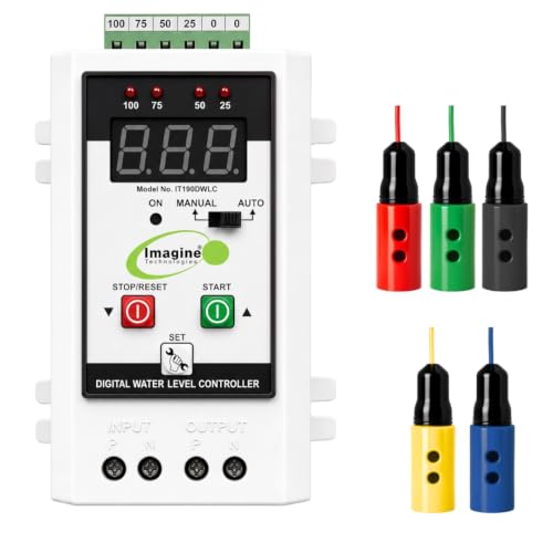 Image of Imagine Technologies Fully Automatic Digital Water Level Controller with 25 /50 /75 /100% Level Indicator, Auto Off Timer, Dry Run, Overload, Over & Under Voltage Protection, 30A Relay, 2HP Support
