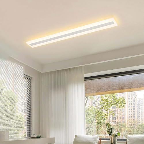 Plafonnier LED avec détecteur de mouvement rectangle alu 120cm s'allume automatiquement
