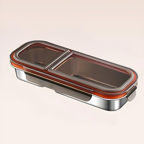 Image of Motka Premium 700 ml 2-Compartment Bento Lunch Box | Stainless Steel Slim Compact Tiffin | Leak-Proof Food Container| BPA & Odour-Free| Ideal for Office, Travel & School (Natural-Black Lid)
