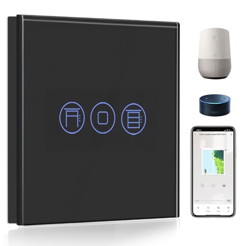 BSEED Interruttore Tapparelle WIFI, Telecomando e Funzione Timer con Smart Life o Tuya APP, Compatibile con Alexa Echo e Google Home, Interruttore WIFI Tattile per Tende a Rullo Nero