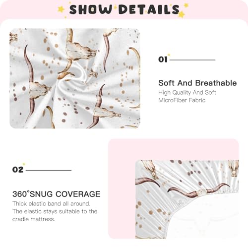 Image of VIGTRO Western Bull Baby Crib Sheets for Boys Girls, Cowboy Breathable Soft Fitted Crib Playard Sheets Baby Mattress Sheet, S 39x27x5in