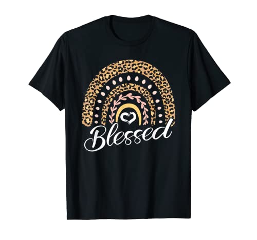 Blessed Leopard Rainbow Funny Christian Easter Day Camiseta