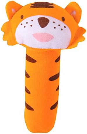 Olsine Baby Cute Cartoon Animal Model Long Hand Rattles Kids Bibi Stick, Squeak Toys Grabbing Toy Plush Doll Gift,Tiger
