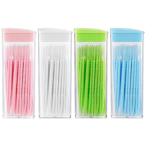 WLLHYF 200Pcs Double Head 50pcs/Box Plastic Toothpick Double-Head Dental Toothpicks Dental Floss Interdental Toothpick Brush Teeth Stick