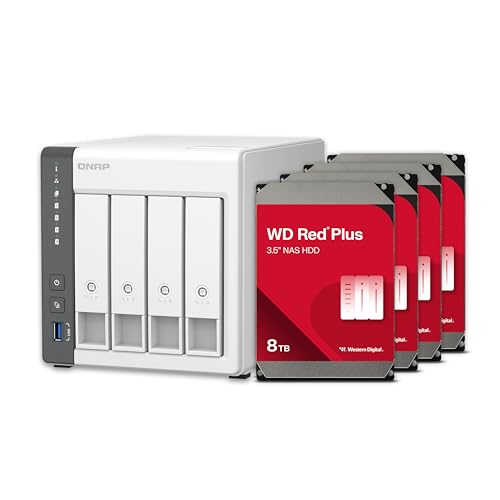 Image of QNAP 4 Bay NAS with 24TB Storage Capacity, Preconfigured RAID 5 WD Red Plus HDD Bundle, 2.5GbE Ports (TS-433-4G-48WD-US)