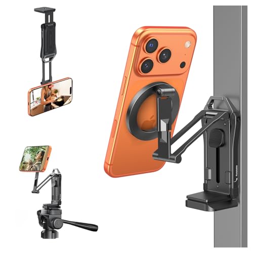 【新発表】OMOTON TP02-Pro スマホ三脚 スマホホルダー Vlog 撮影用 クリエイター必須 Arca-Swiss 規格対応 自撮り棒 1/4 インチネジ付き 背面マグネット付 ジム使用可 角度調整可能なスタンド iPhone 12～17 シリーズ対応 ブラック | 背面マグネット Arca-Swiss規格対応 1/4 インチネジ穴 マウント 軽量 自撮り棒 撮影 卓上 手持ち 携帯スタンド 横置き/縦置き コンパクト セルフィー/生放送/撮影録画/動画鑑賞に最適 Android/iPhone17に対応 ブラック