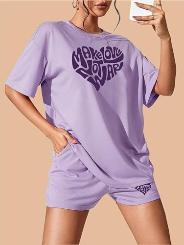 Image of KSHS Women's Purple Cotton Printed Night Suit Set Of Top & Shorts (Purple Medium, Pajama Set)