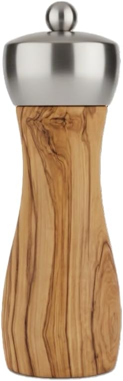 Tephra & Form Pepper Mill, 6" - Pepper Grinder with Ultra-Sharp Grinding Mechanism - Flavor-Enhancing Pepper Shaker - Refillable Mill with Adjustable Grinding - Olive Wood, Pepper Mill,Specialty Gift