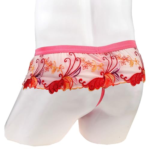 Sexy Lace Mens Underwear Briefs with Skirt Colorful Thong Pink Floral Panties3