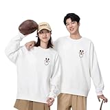 [LDGSUPH] [翌日配達]ディズニートレーナー ペアルック 親子服 カップル お揃い ミッキー ミニー 可愛い 長袖 トップスプルオーバー カジュアル ゆったり カットソー スウェット 綿 袖 男女兼用 グッズ 結婚記念日 プレゼント（ホワイト 裏起毛 140）