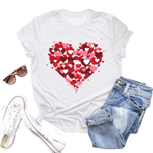 Image of Valentines Shirts for Women Valentine Love Heart Printed Graphic Tshirt Cute Girls Casual Top
