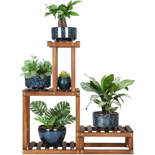 Wood Plant Stand Indoor Outdoor 4 Tiers Plant Rack Corner Planter...