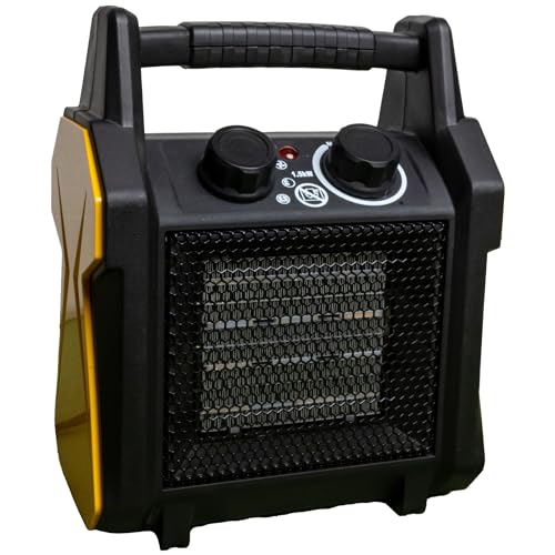 Dura Heat Forced Air Electric Garage Heater, Ceramic, 750/1500W, 5120 BTUs, Adjustable Thermostat, Safety Tip-Over & Overheat Protection, Heats up to 250 sq ft - Ideal for Garage, Shed, Greenhouse