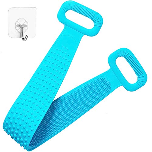 Silicone Back Scrubber for Shower, Silicone Bath Body Brush Back Scrubber for shower for Men and Women, Easy to Exfoliating Scrub Body Back Massage Scrubber 35.4inch/90cm(Blue)