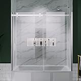 ExBrite Bathtub Shower Door ,56-60"W x 58"H Frameless Sliding Shower Door,5/16 in (8mm) Thick Clear
